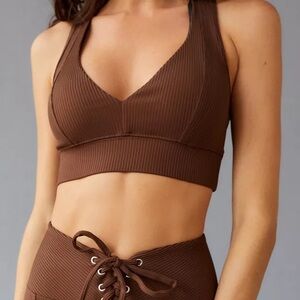 Year of Ours Brown Ribbed Sports Bra